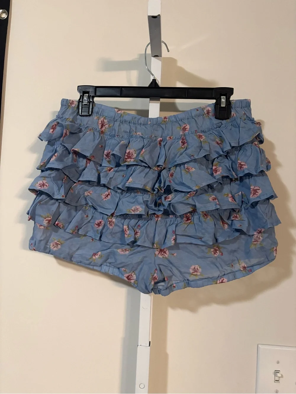 Free People Light Blue Floral Ruffle Tiered Shorts